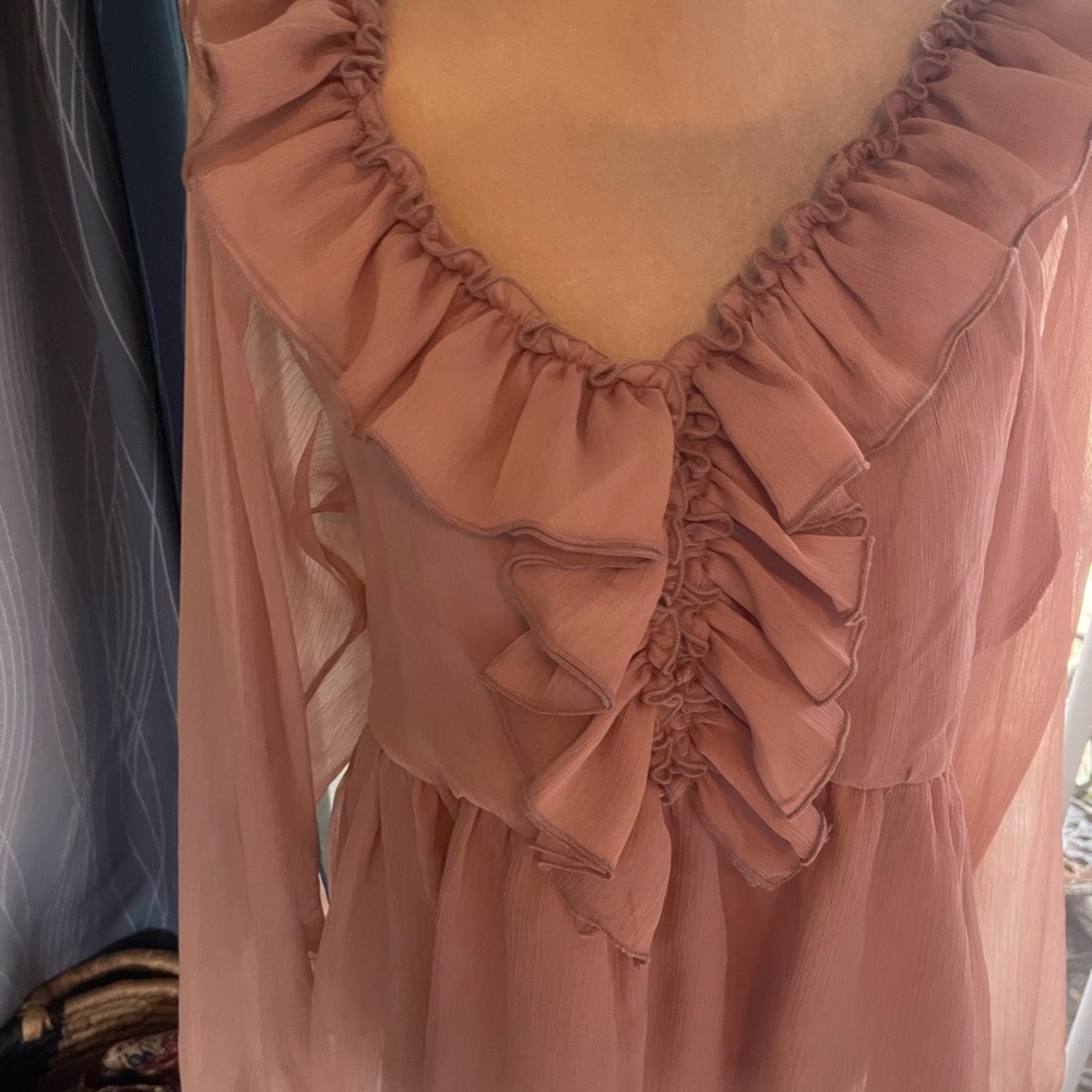 By Together Dusty Rose Ruffle Long Sleeve Chiffon Dress